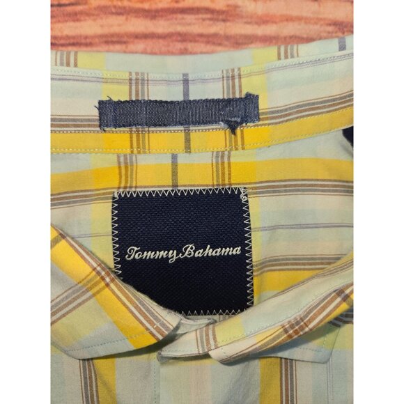 Tommy Bahama Mens Yellow & Blue Plaid Short Sleeve Shirt XL - Picture 5 of 9